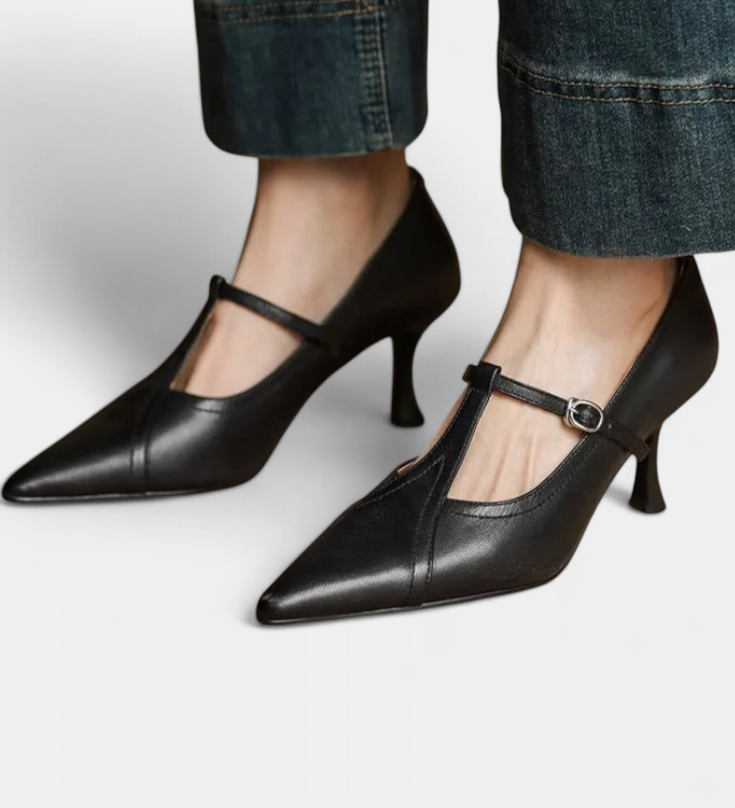 Elegantní T-Bar podpatky Zulema s hladkým povrchem