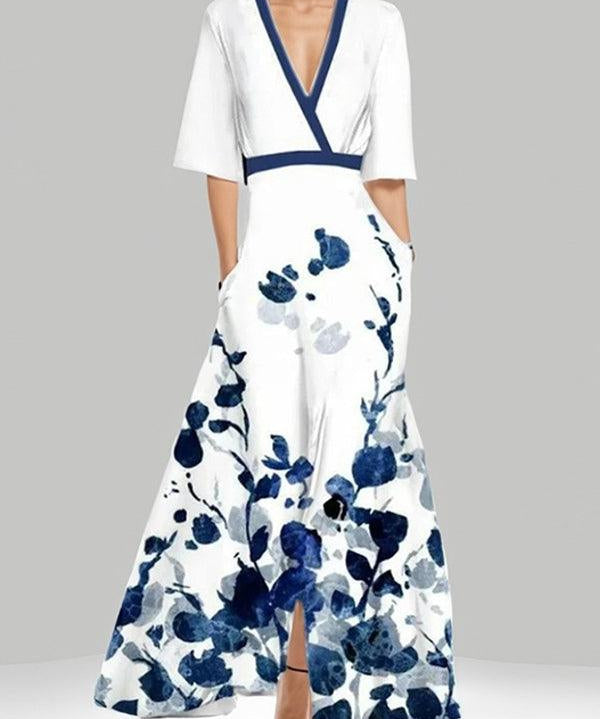 Lea | Conjunto de Vestido Maxi Elegante de Manga Média à Beira-Mar