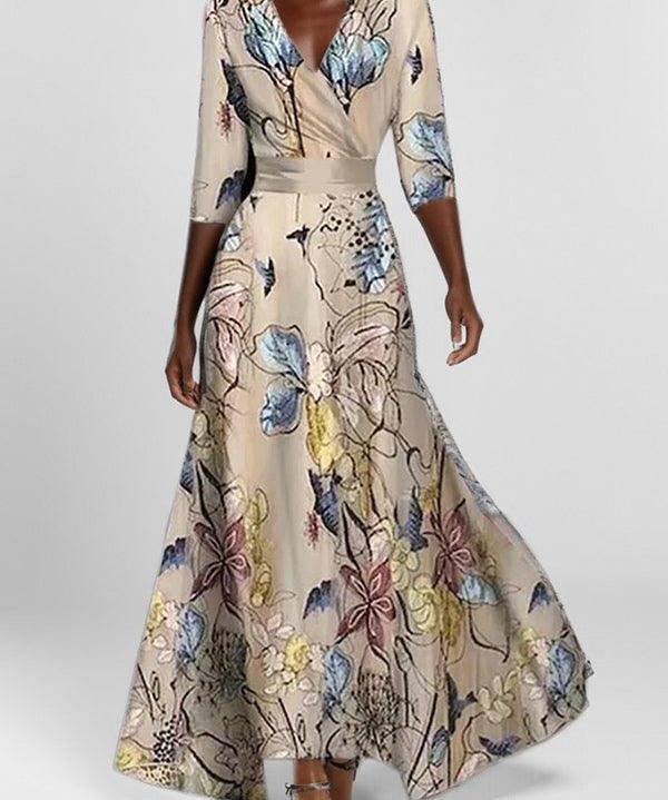 Lea | Conjunto de Vestido Maxi Elegante de Manga Média à Beira-Mar