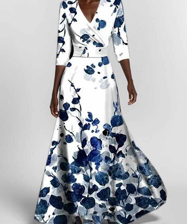 Lea | Conjunto de Vestido Maxi Elegante de Manga Média à Beira-Mar