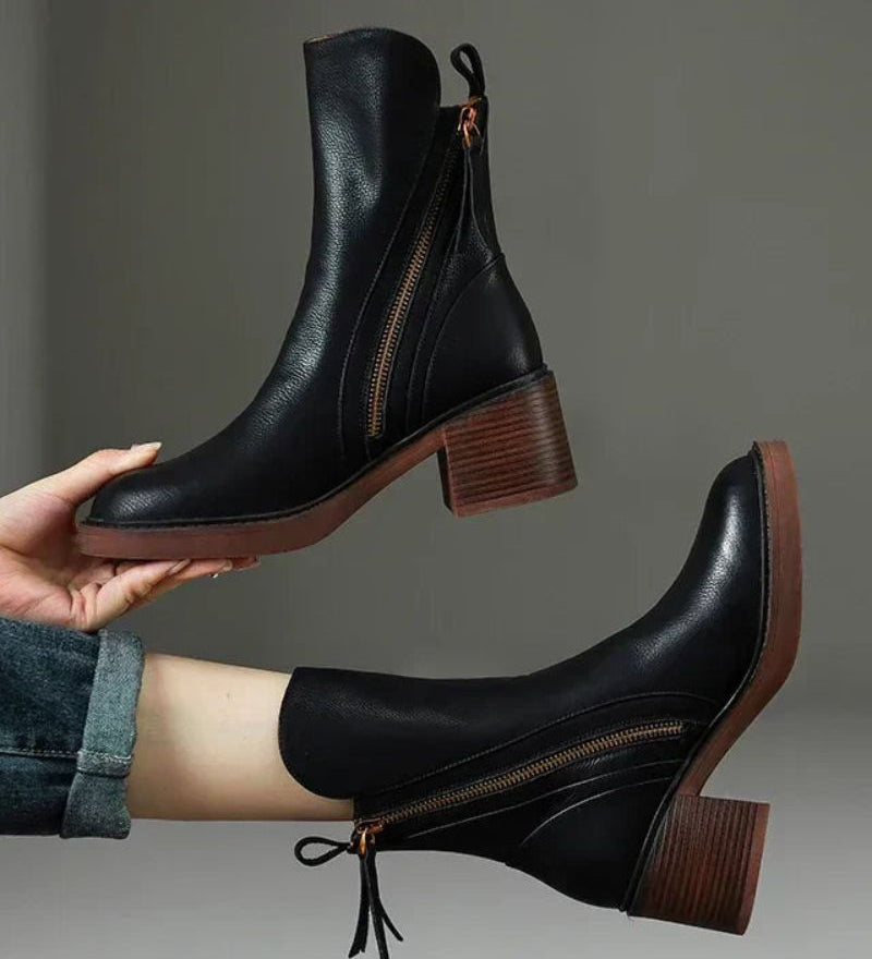 Marie - Kožené kotníkové boty s pohodlným podpatkem