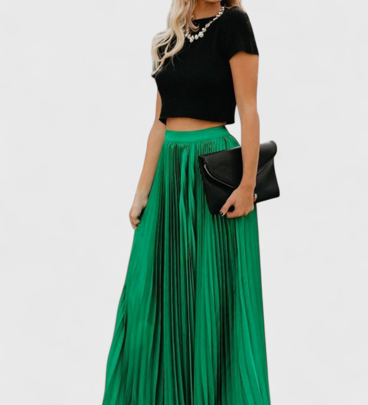 Mila Dlouhá Plisovaná Sukně s Vysokým Pasem
