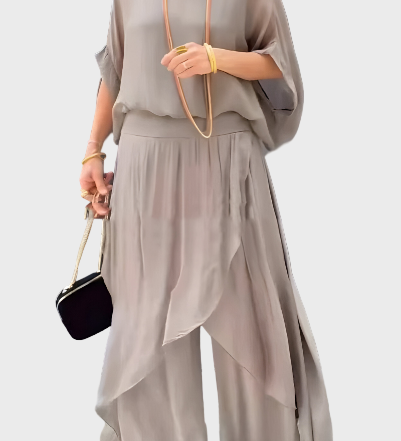 Stella - Top široký a kalhoty se roztržením – Sada dvou kusů ze šifonu