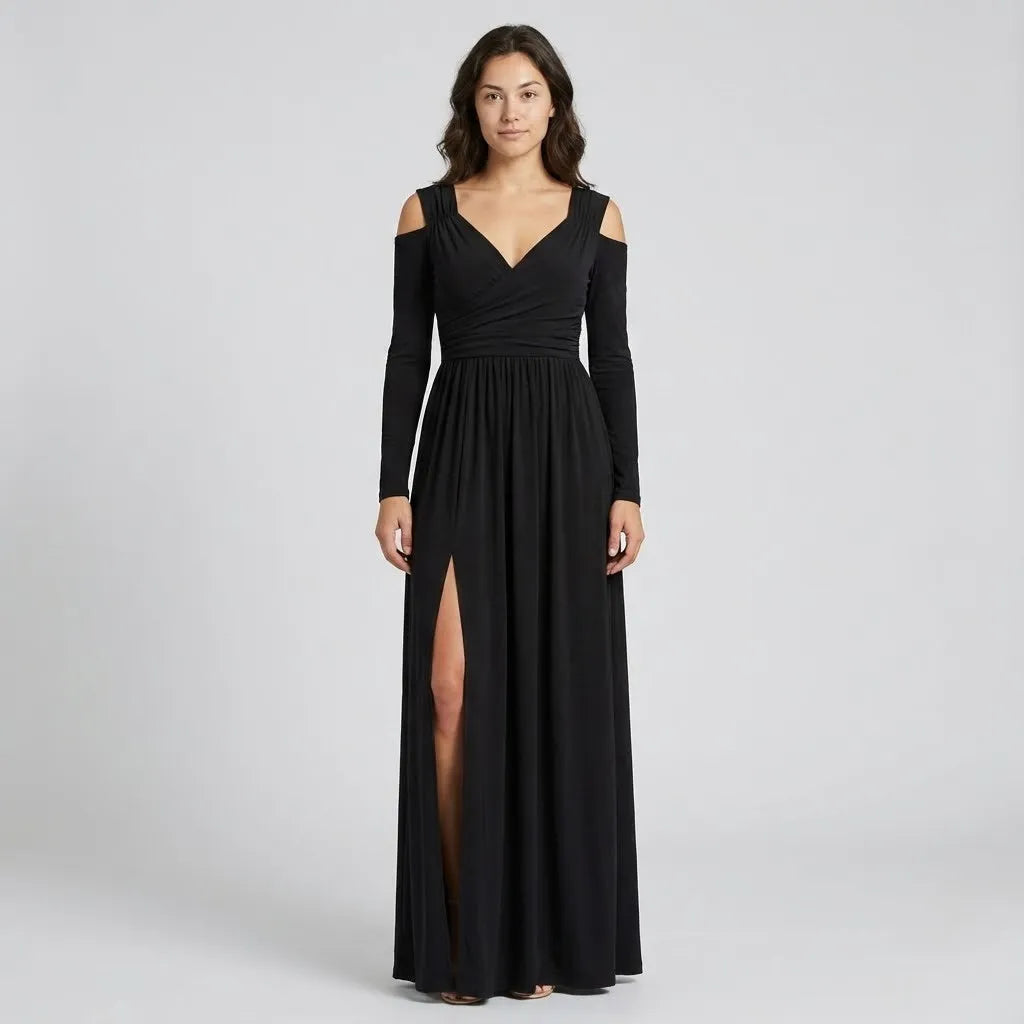 Vestido Maxi com Fenda | Decote Transpassado | Malha Fluida