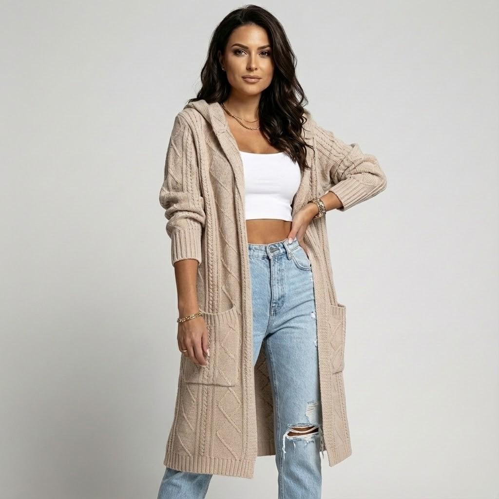 Cardigan longo de malha em mistura de algodão | Corte fluido | Estilo casual elegante