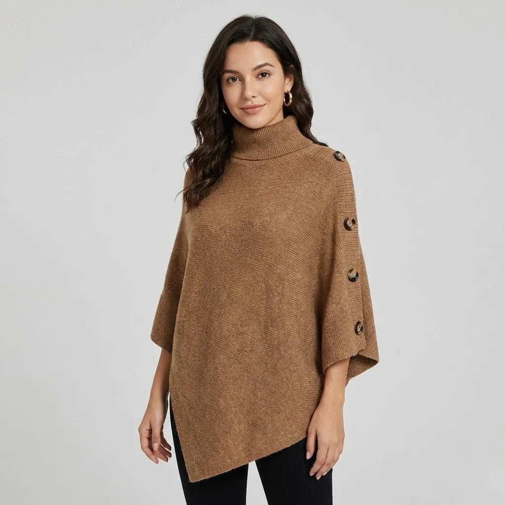 Poncho em malha estruturada com botões | Corte amplo | Estilo casual elegante