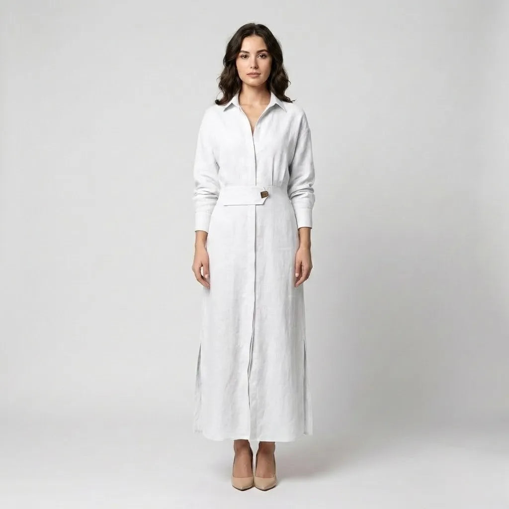 Vestido Camiseiro Midi | Corte Estruturado | Linho