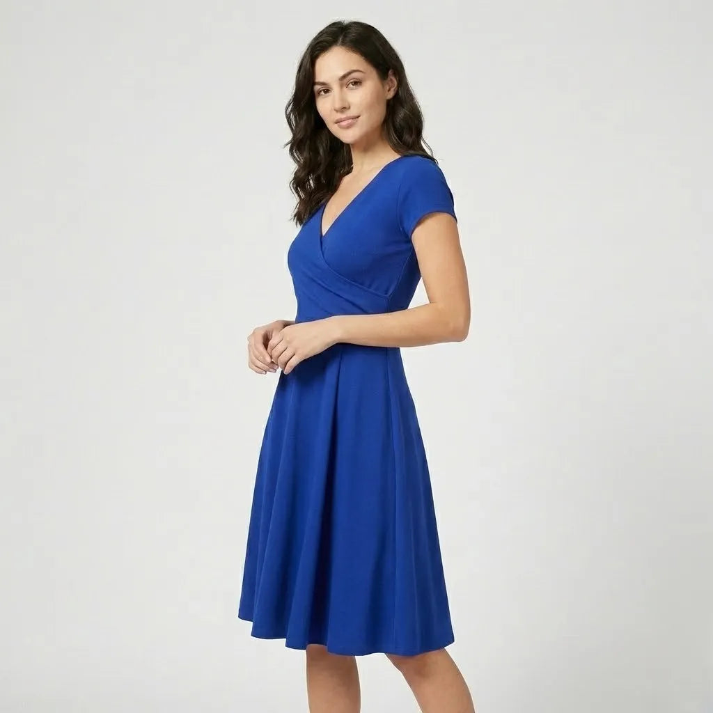 Vestido Midi Evasé | Decote em V | Algodão Estruturado