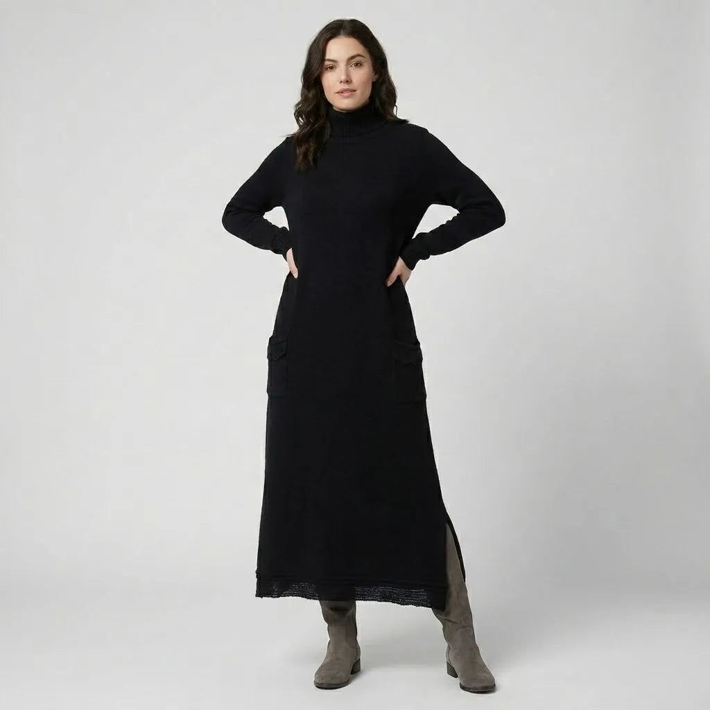 Vestido comprido em malha suave | Corte direito | Conforto urbano elegante