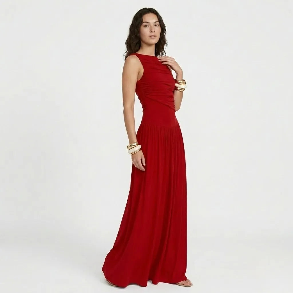 Vestido Maxi Drapeado | Corte Elegante | Viscose