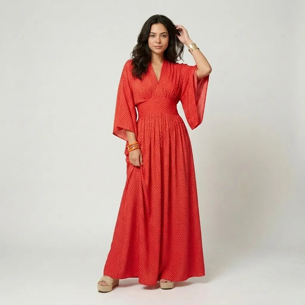 Vestido longo fluido em mistura de viscose | Corte amplo | Leveza sofisticada