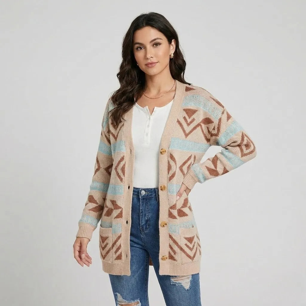 Casaco cardigan com padrão xadrez | Corte regular | Clássico casual contemporâneo