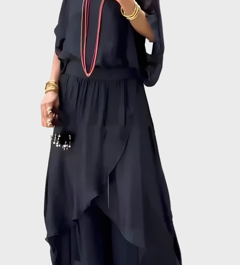 Stella - Top široký a kalhoty se roztržením – Sada dvou kusů ze šifonu