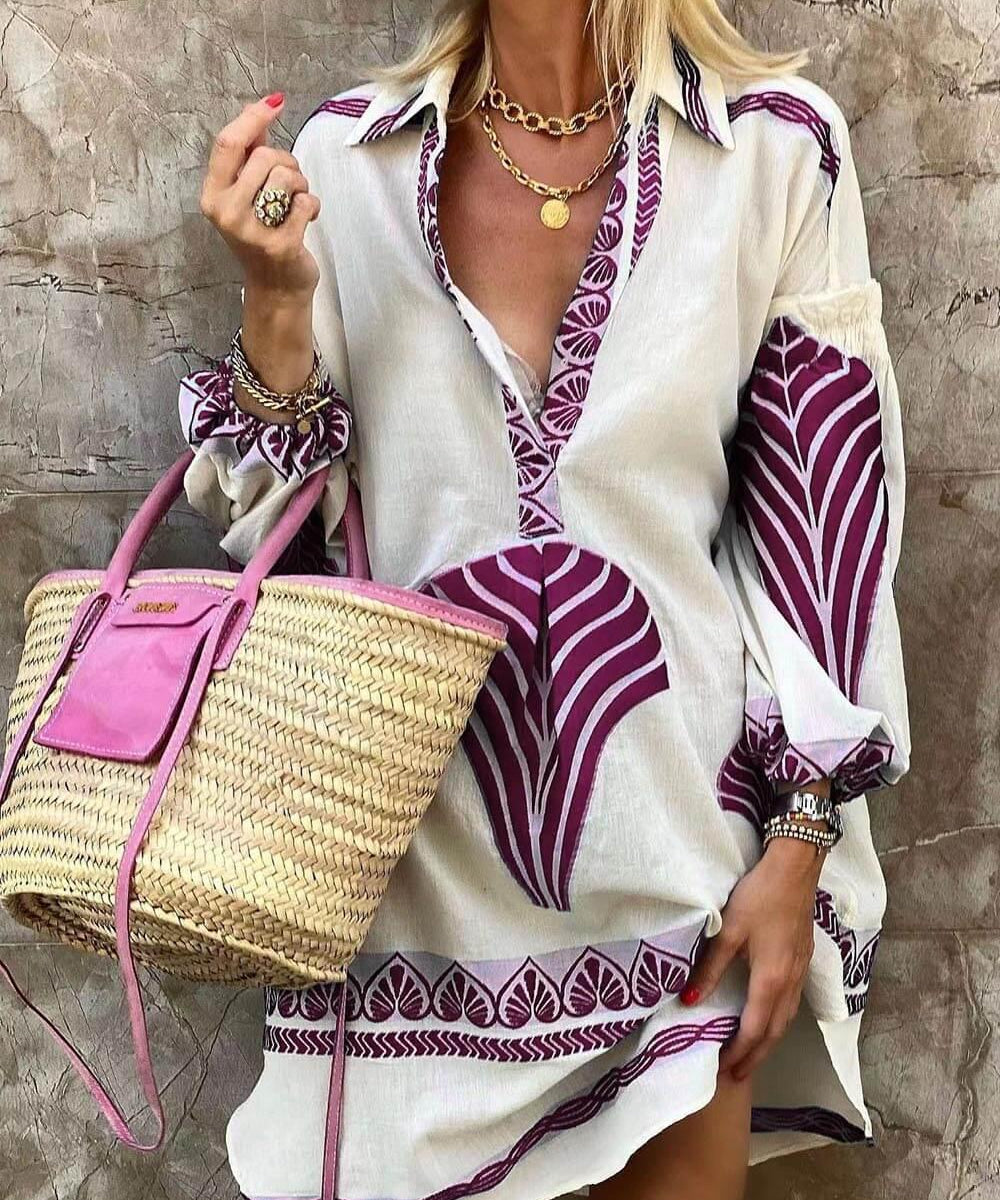 Flore | Vestido Mini de Verão Simples e Único com Estampa Tropical