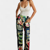 Arce Kalhoty s Vysokým Pasem a Květinovým Vzorem