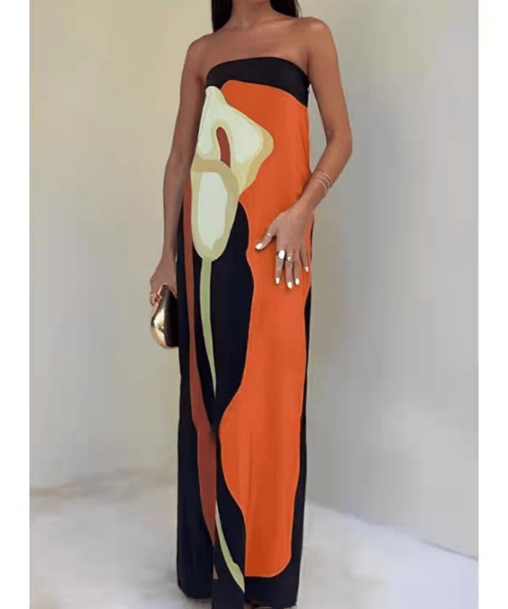 Joan | Vestido Maxi de Festa Estampado Sem Alças em Estilo Costeiro Chic