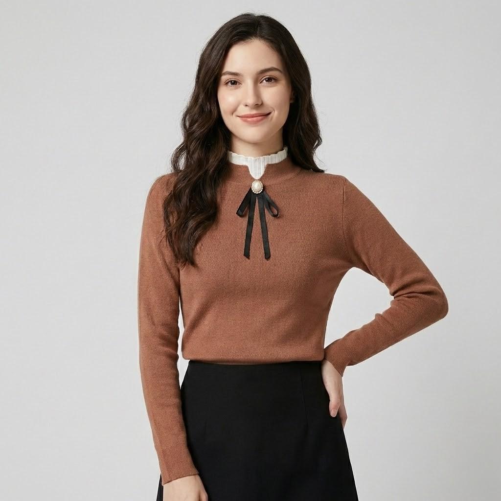 Blusa elegante em tecido fluido | Corte clássico | Laço decorativo e acabamentos delicados