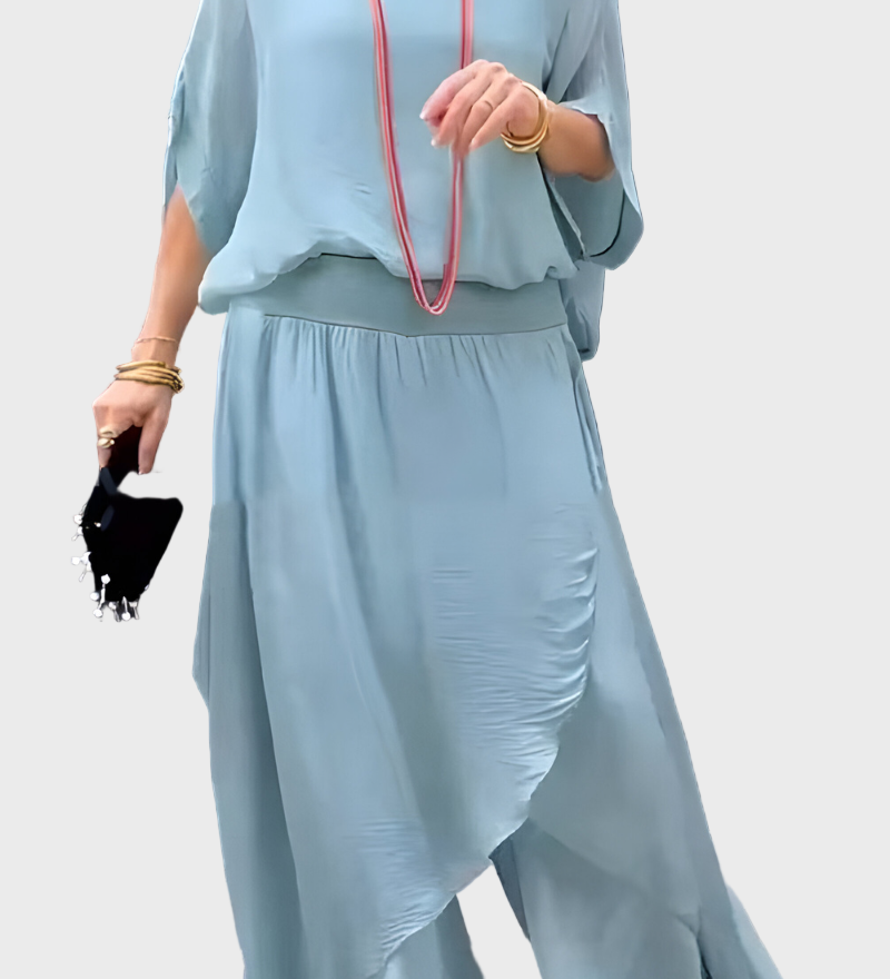 Stella - Top široký a kalhoty se roztržením – Sada dvou kusů ze šifonu