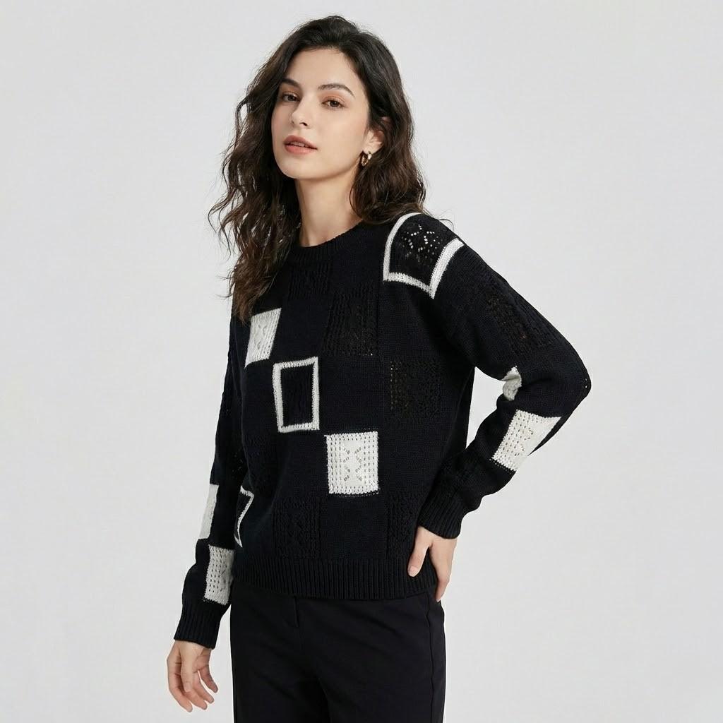 Camisola de malha com padrão geométrico | Corte descontraído | Estilo contemporâneo