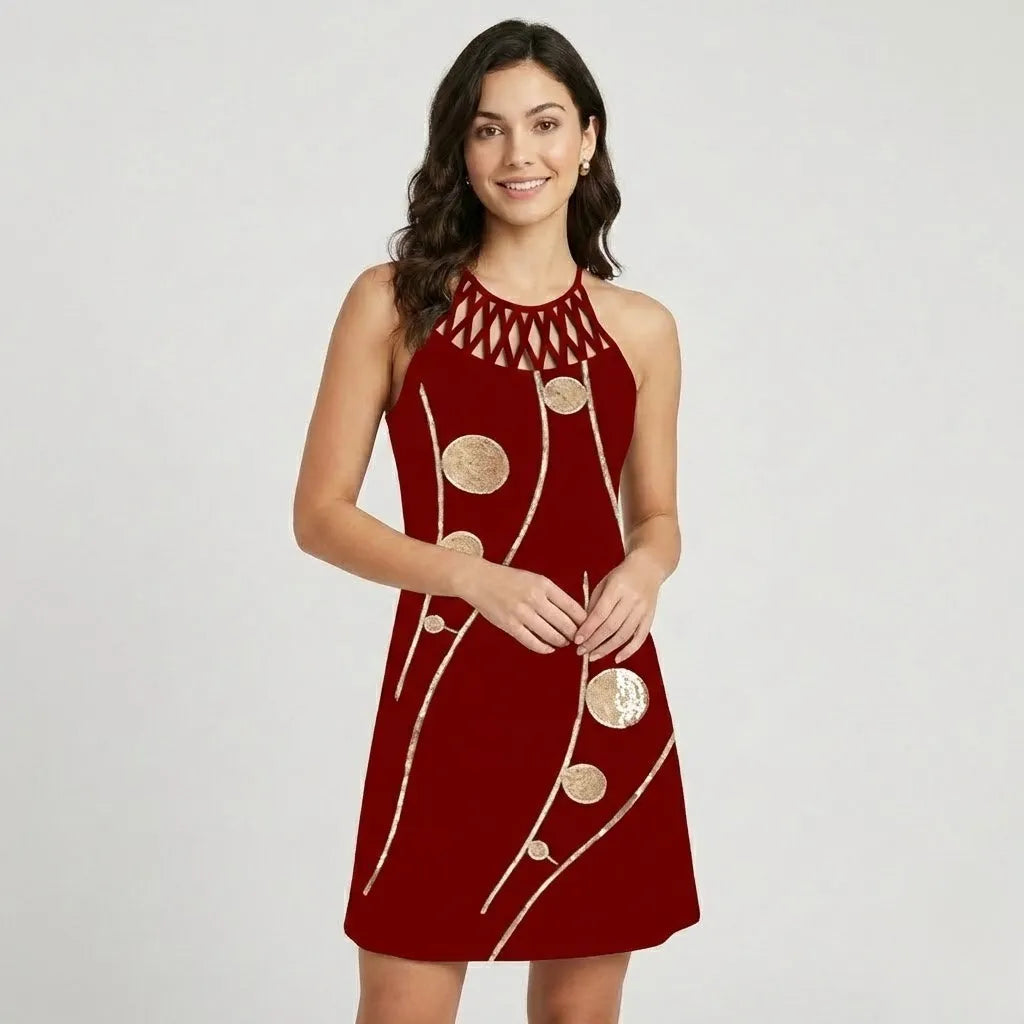 Vestido Curto Halter | Estampado Étnico | Viscose