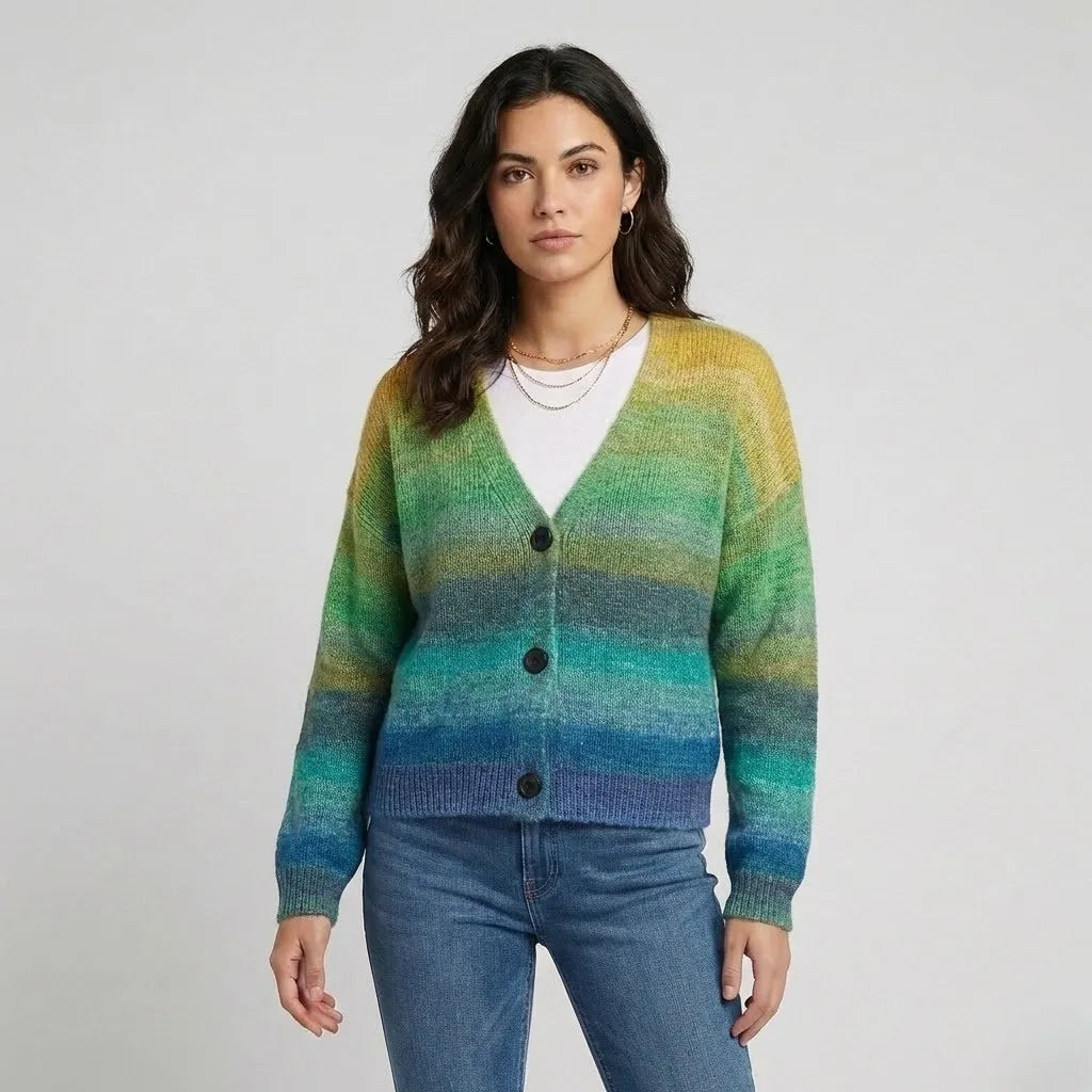Cardigan em malha multicolor | Corte descontraído | Estilo criativo para o dia-a-dia