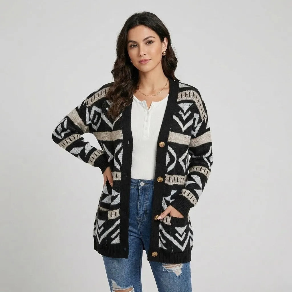 Casaco cardigan com padrão xadrez | Corte regular | Clássico casual contemporâneo