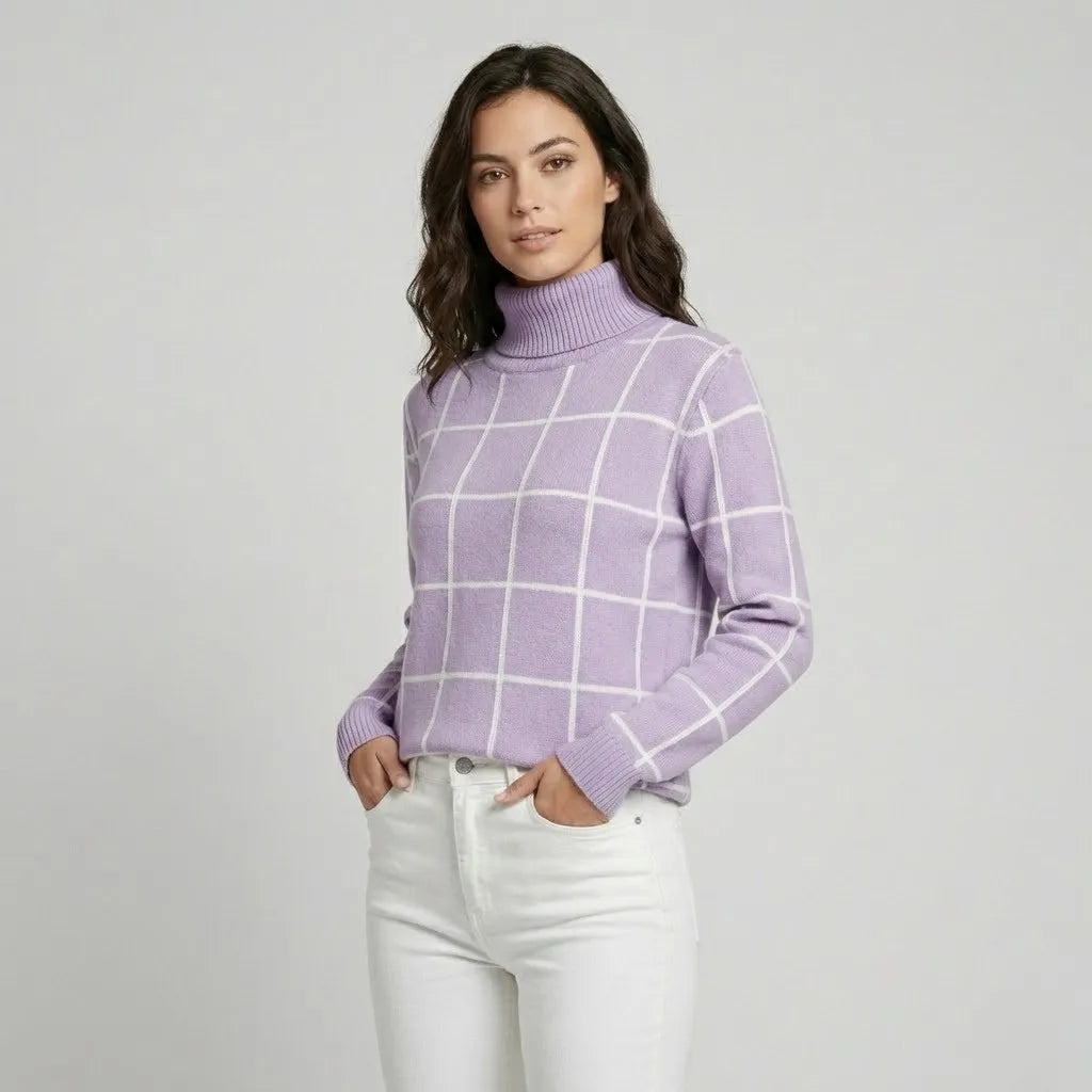 Camisola de malha com gola alta | Corte confortável | Padrão geométrico moderno