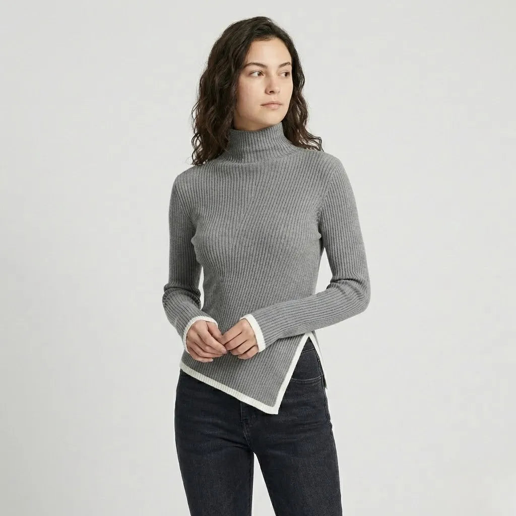 Camisola canelada de gola alta | Corte ajustado | Elegância minimalista