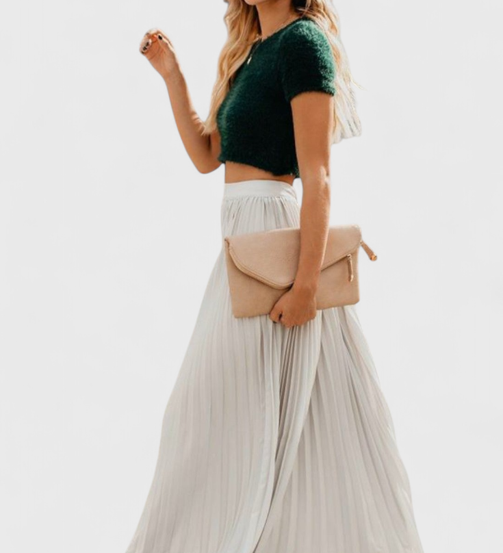 Mila Dlouhá Plisovaná Sukně s Vysokým Pasem