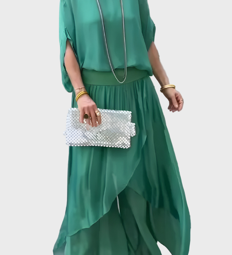 Stella - Top široký a kalhoty se roztržením – Sada dvou kusů ze šifonu