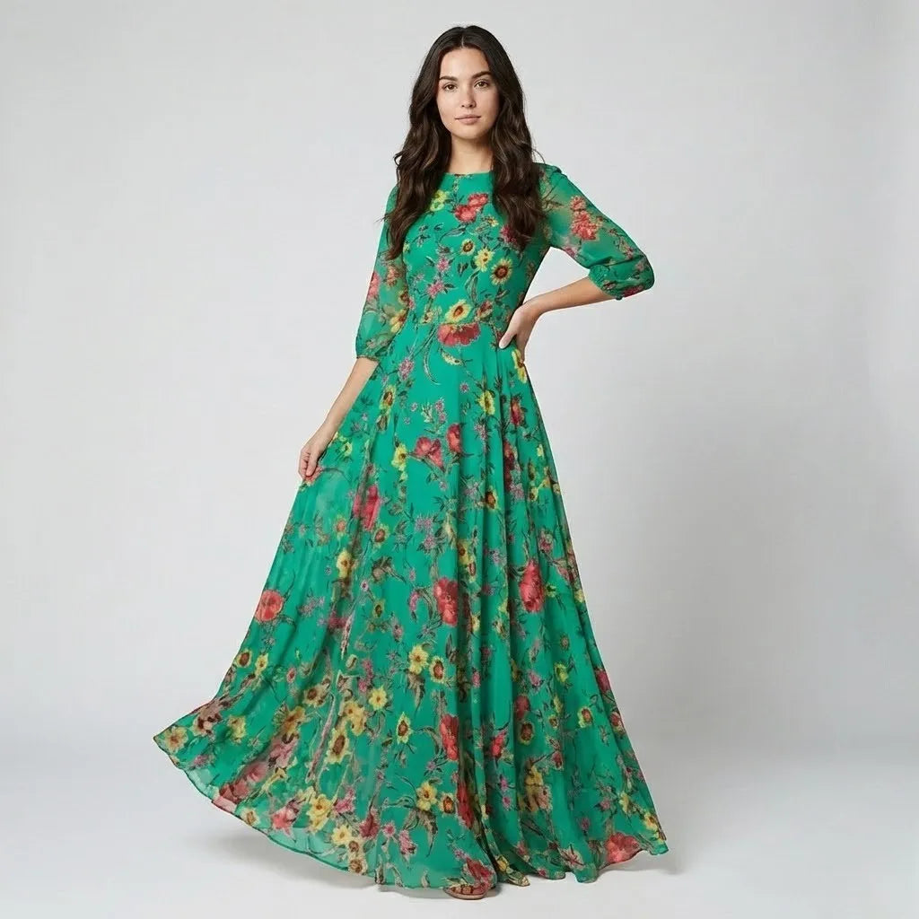 Vestido Maxi Fluido | Estampado Floral | Mistura de Viscose
