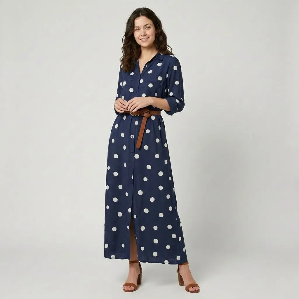 Vestido Maxi Camiseiro | Estampado Bolinhas | Viscose