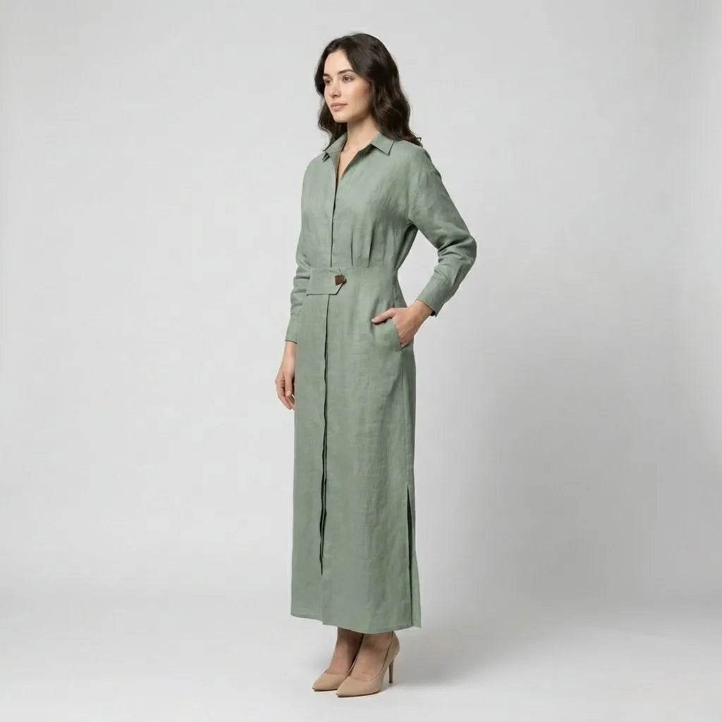 Vestido Camiseiro Midi | Corte Estruturado | Linho