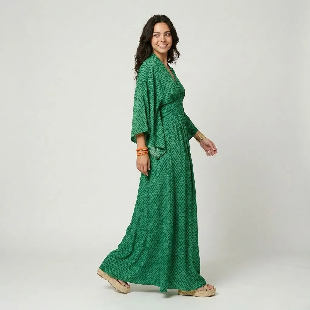 Vestido longo fluido em mistura de viscose | Corte amplo | Leveza sofisticada