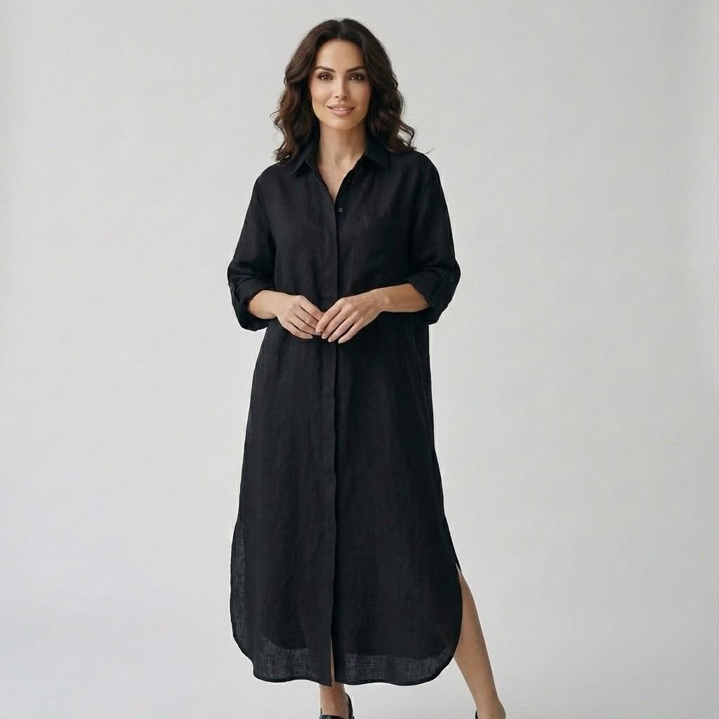 Vestido camiseiro em linho leve | Corte direito | Elegância natural