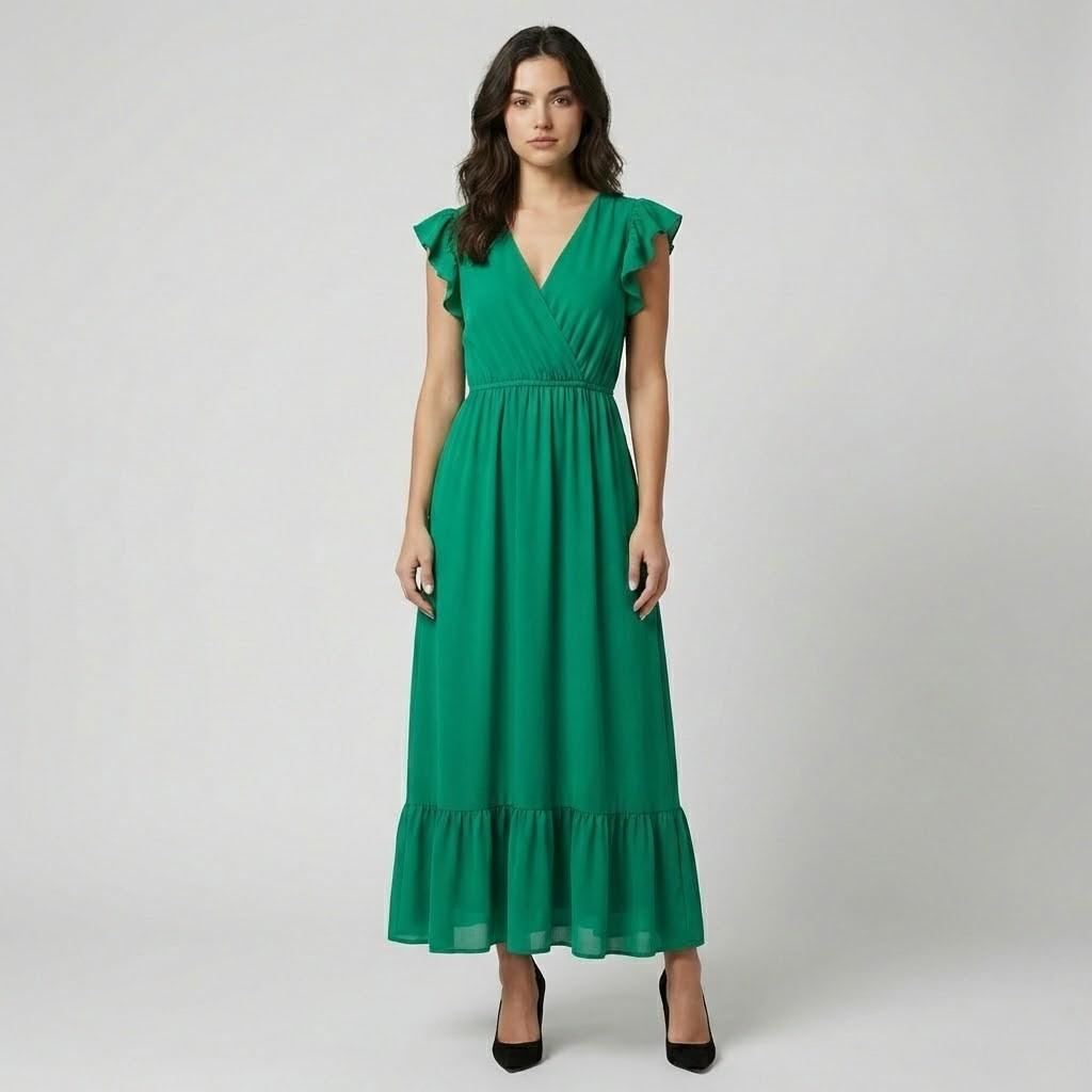 Vestido fluido em mistura de viscose | Cintura marcada | Elegância leve para o quotidiano