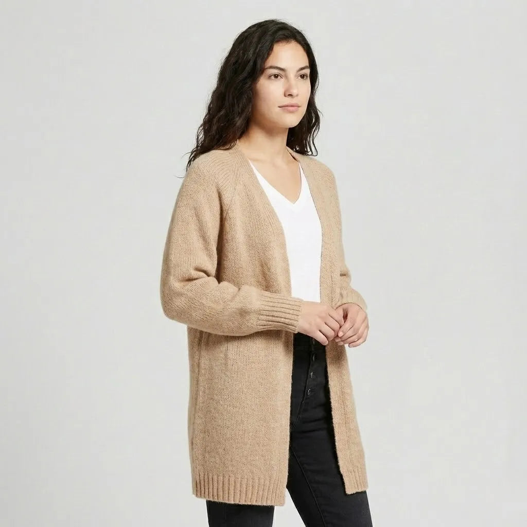Conforto natural em malha suave | Cardigan comprido aberto | Estilo casual elegante