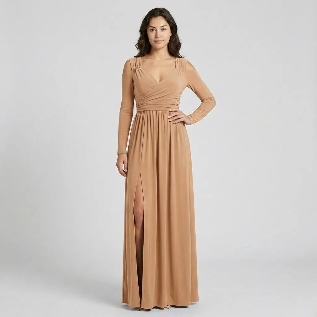 Vestido Maxi com Fenda | Decote Transpassado | Malha Fluida