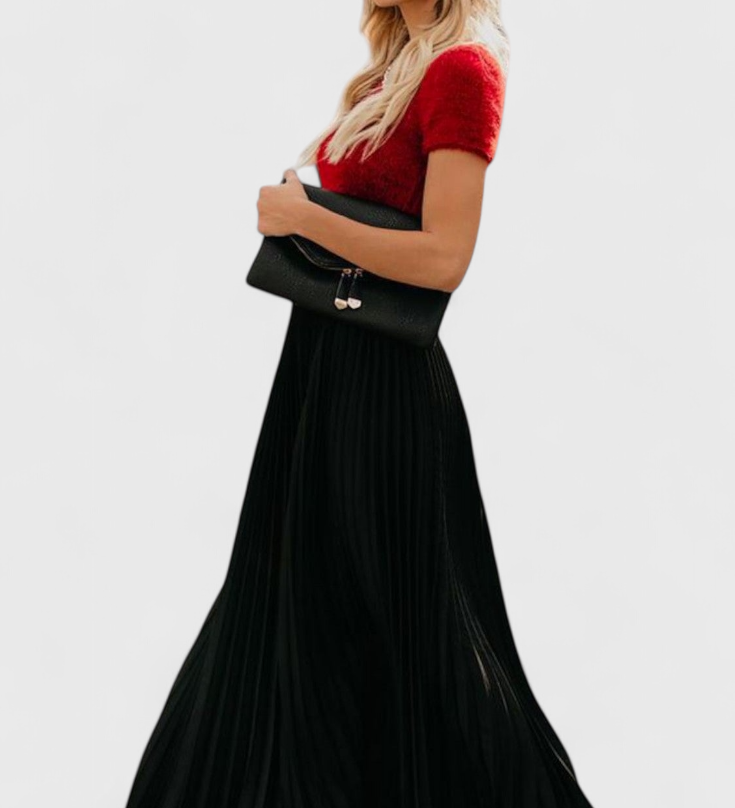 Mila Dlouhá Plisovaná Sukně s Vysokým Pasem