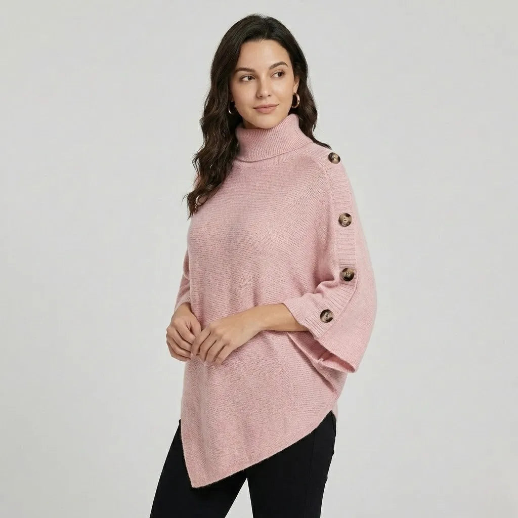 Poncho em malha estruturada com botões | Corte amplo | Estilo casual elegante