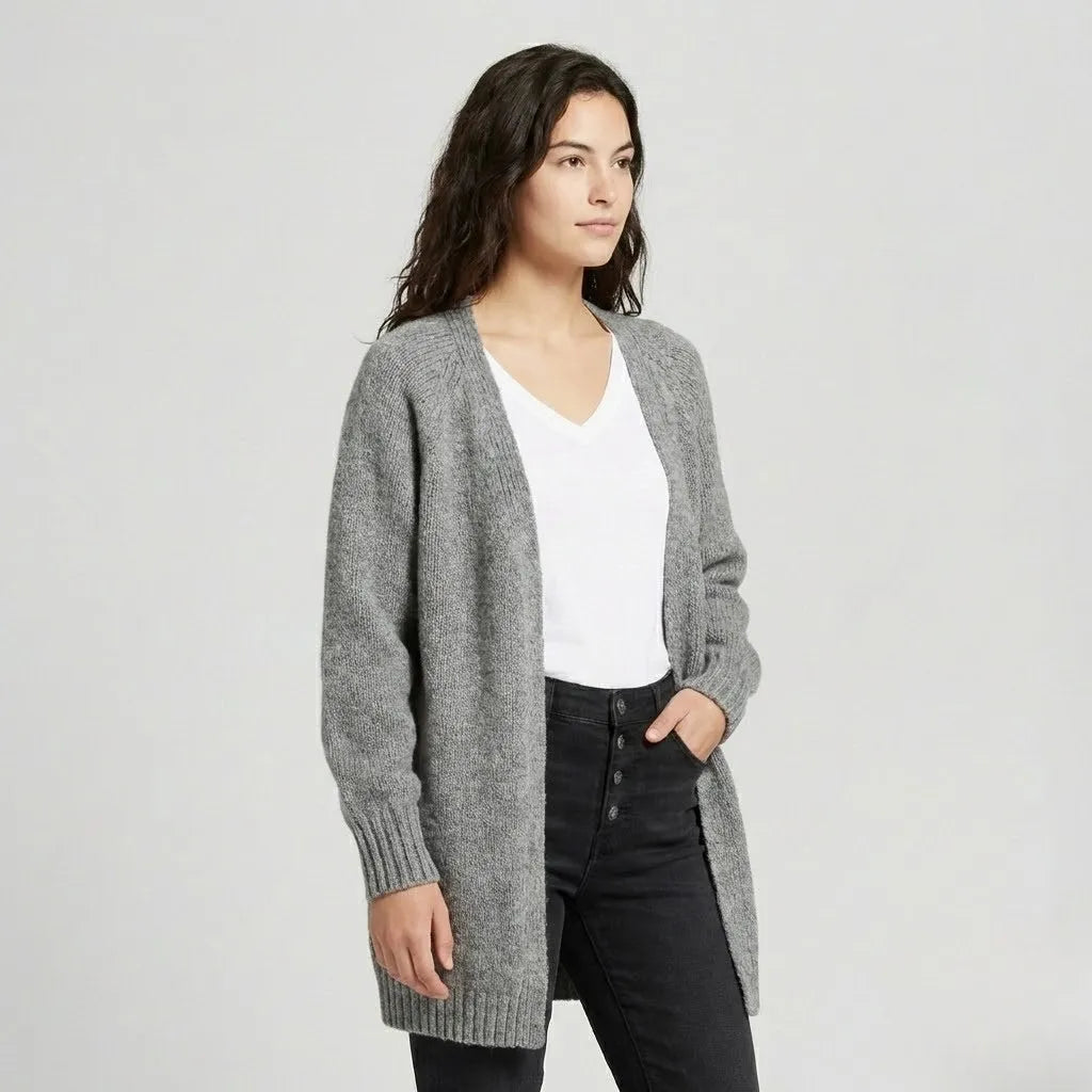 Conforto natural em malha suave | Cardigan comprido aberto | Estilo casual elegante
