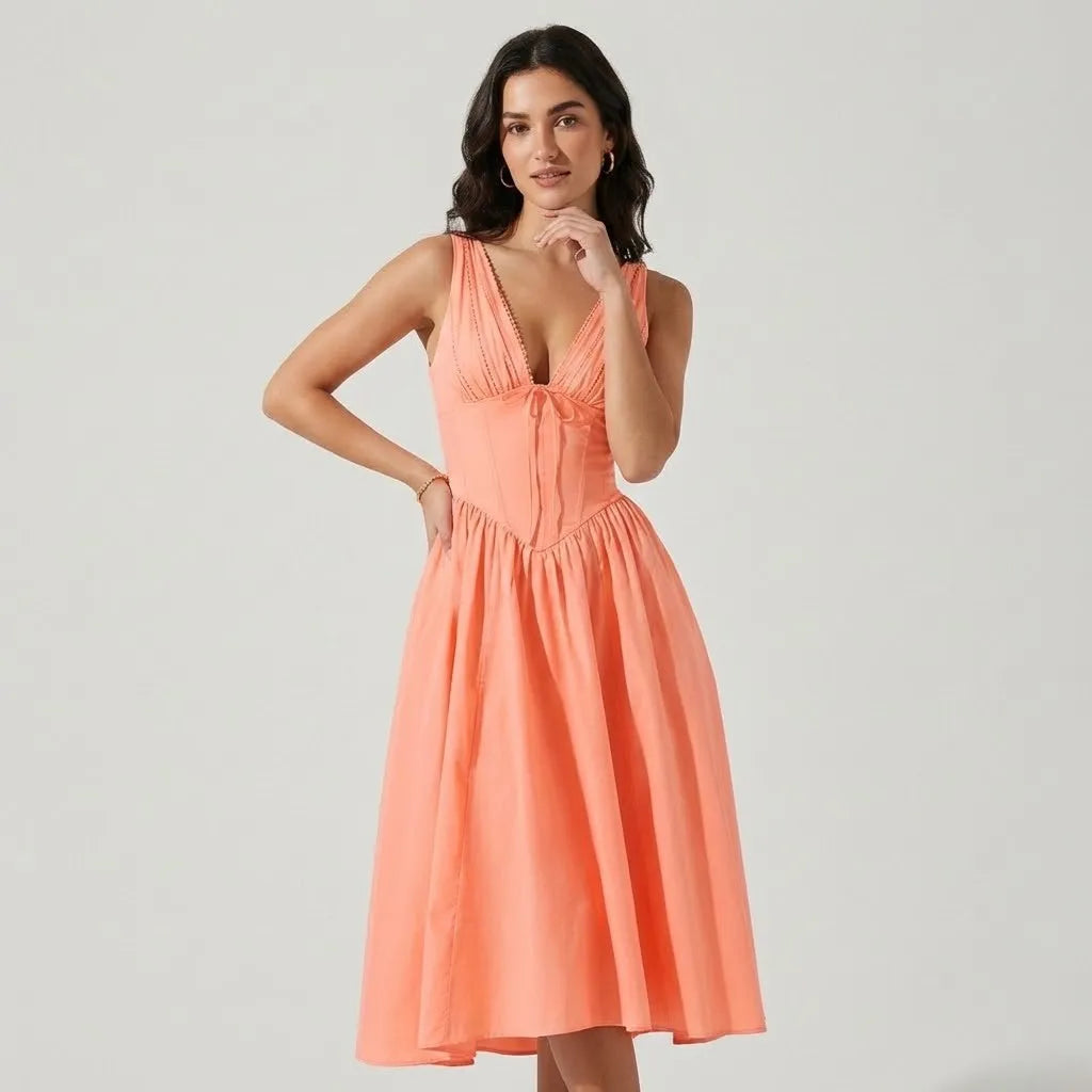 Vestido midi estampado em mistura de algodão | Corte evasé | Feminilidade natural