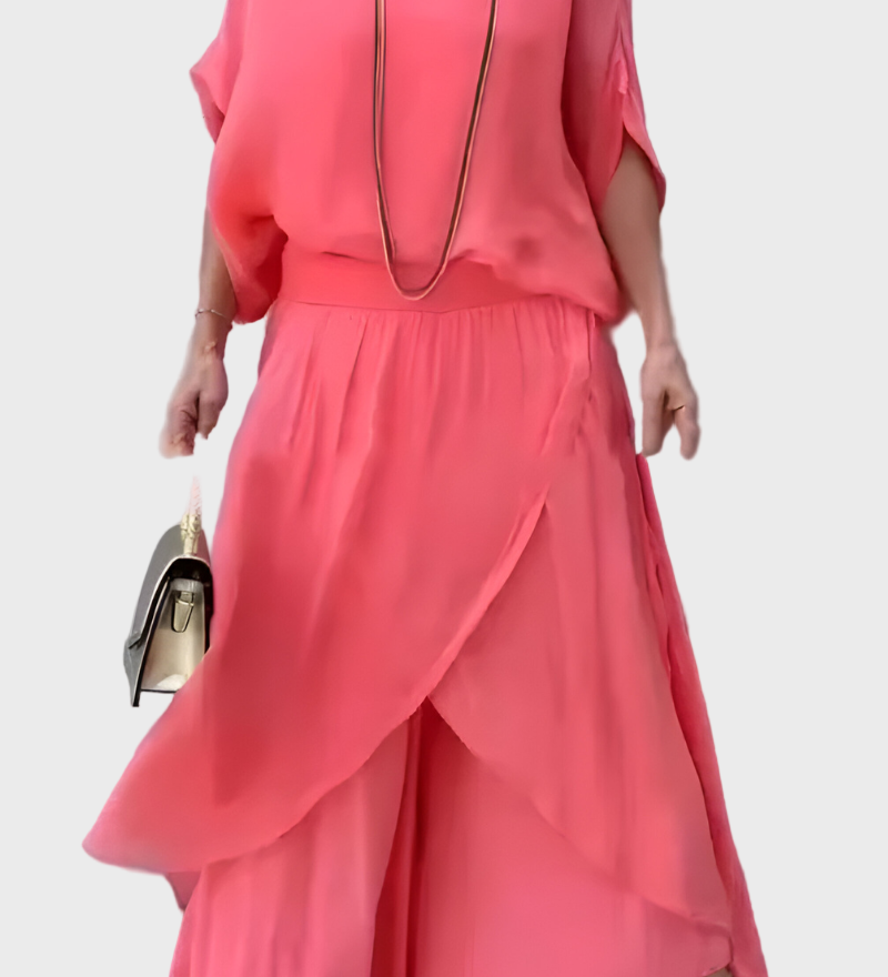 Stella - Top široký a kalhoty se roztržením – Sada dvou kusů ze šifonu