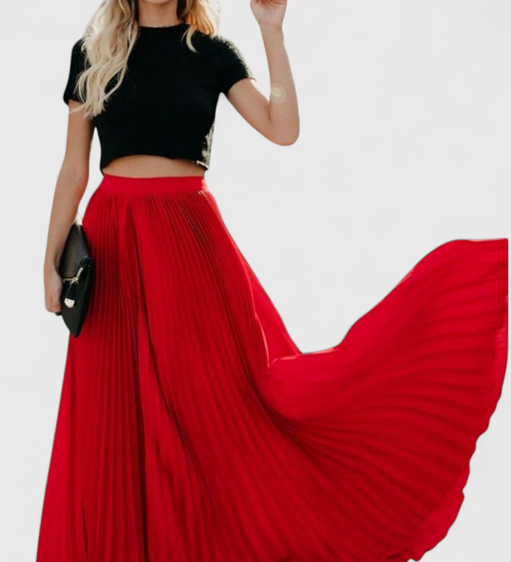 Mila Dlouhá Plisovaná Sukně s Vysokým Pasem