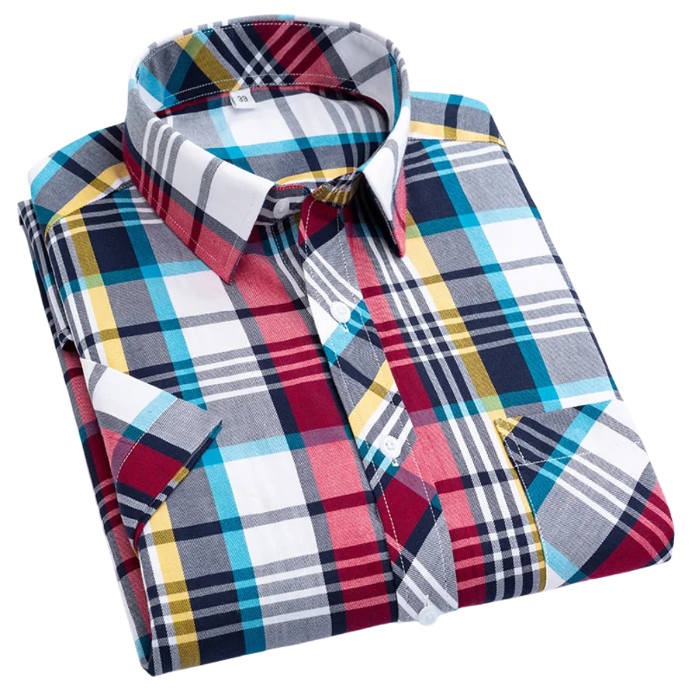 Krátký rukáv kostkovaná bavlněná košile