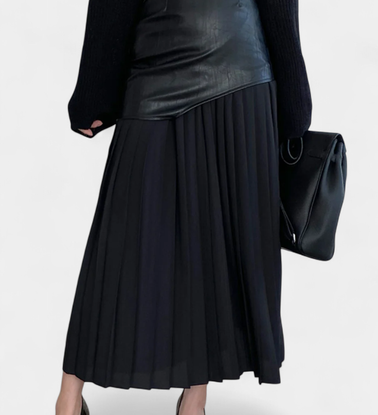 Noelle Maxi Asymetrická Sukně z Šifonu a Syntetické Kůže