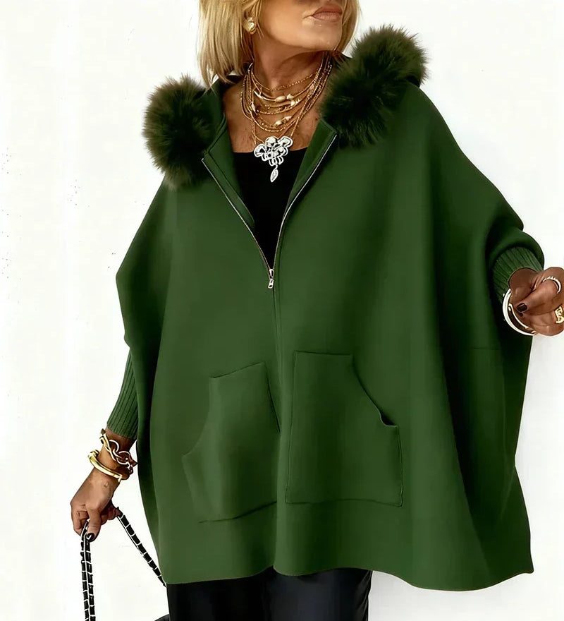 ARABELLE | Ležérní kabát s kapucí a kožíškovým límcem