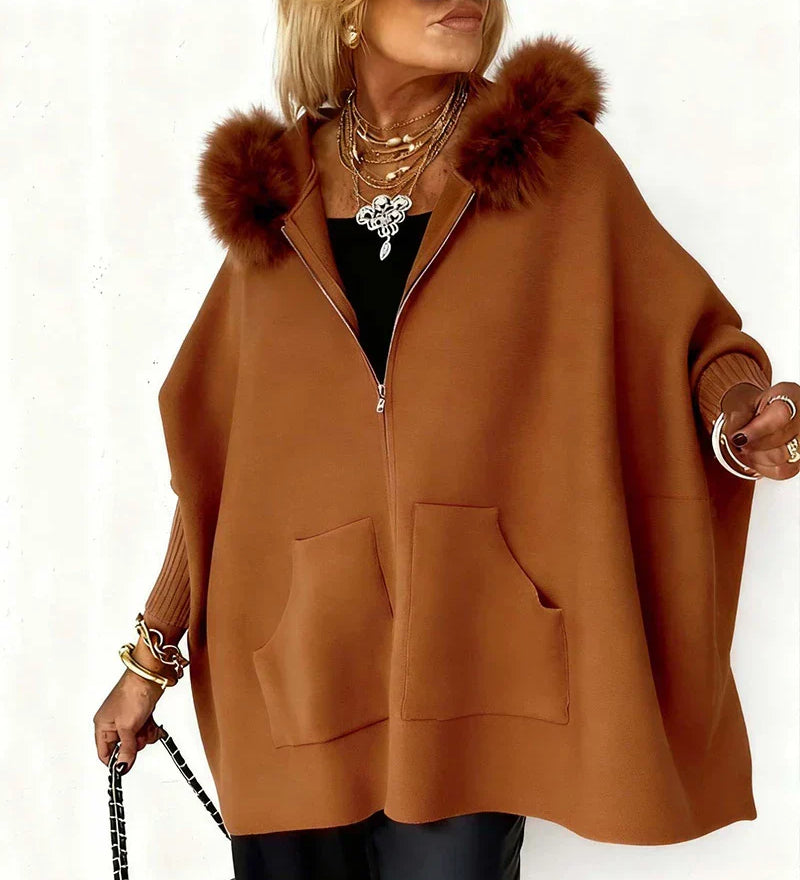 ARABELLE | Ležérní kabát s kapucí a kožíškovým límcem