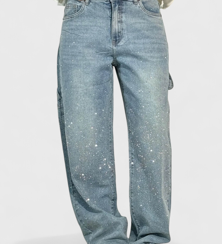 Dariya Jeans Cargo Balloon s Leskem a Aplikacemi z Kamínků