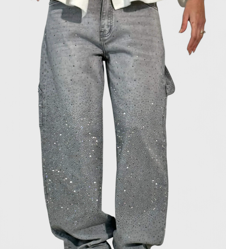 Dariya Jeans Cargo Balloon s Leskem a Aplikacemi z Kamínků